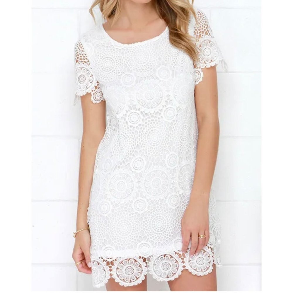 Lulus Feelin' Fine Ivory Lace Shift Dress wihite‎ size M